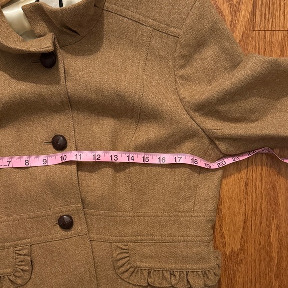 J Crew Women’s Size 14 Camel Wool Tan Button Up Long Sleeve Pea Coat Blazer - Picture 6 of 8